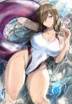  artist_name ass_visible_through_thighs bare_shoulders blue_eyes breasts brown_hair cleavage collarbone competition_swimsuit covered_navel fingernails groin hair_over_one_eye highres innertube large_breasts long_hair looking_at_viewer lying mi_mi_ham on_back one-piece_swimsuit partially_submerged purple_innertube solo straight_hair swimsuit tales_of_(series) tales_of_the_abyss tear_grants thighs twitter_username very_long_hair water wet white_swimsuit 