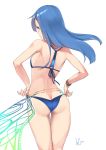 1girl alternate_costume artist_request ass backboob bare_shoulders bikini blue_hair blush breasts butt_crack from_behind frown green_eyes long_hair looking_at_viewer looking_back maria_traydor medium_breasts shiny shiny_hair shiny_skin sideboob solo standing star_ocean star_ocean_anamnesis star_ocean_till_the_end_of_time swimsuit 