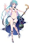  :d akesaka_iku alternate_costume aqua_hair bikini breasts cleavage flower food fruit full_body hair_flower hair_ornament holding holding_weapon large_breasts looking_at_viewer nagoya_(oshiro_project) navel official_art open_mouth oshiro_project oshiro_project_re purple_eyes sleeveless smile stomach swimsuit transparent_background watermelon weapon 