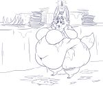  ! anthro belly big_breasts blush breasts canine clothing crown dishes enf female fennec fox garter hoodah kit_darling mammal messy monochrome morbidly_obese mostly_nude navel obese overweight overweight_female plate poppy_opossum queen royalty shortstack solo surprise table torn_clothing weight_gain 
