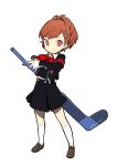  absurdres commentary_request digital_media_player female_protagonist_(persona_3) hanosuke headphones highres hockey_stick official_style persona persona_3 persona_3_portable persona_q2:_new_cinema_labyrinth persona_q_(series) red_eyes red_hair school_uniform solo 