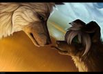  2015 black_bars canine day detailed_background digital_media_(artwork) dog duo feral fur green_eyes grey_fur hair mammal outside shwonky sky white_hair 