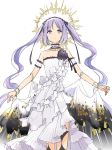  ae20180524 black_ribbon bracelet choker commentary_request dress fate/grand_order fate/hollow_ataraxia fate_(series) frilled_dress frills frown hairband halo highres jewelry lolita_hairband long_hair looking_at_viewer purple_eyes purple_hair ribbon solo stheno strapless strapless_dress twintails veil very_long_hair white_background white_dress 