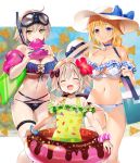  :d ^_^ ahoge bangle bangs bare_shoulders bikini black_bikini black_bow blonde_hair blowing blue_bow blue_eyes blurry blurry_background blush bow box bracelet braid breasts casual_one-piece_swimsuit cleavage closed_eyes collarbone commentary_request cowboy_shot cross cross-laced_clothes cross_choker doughnut_innertube eyebrows_visible_through_hair facing_viewer fate/grand_order fate_(series) flower food food_print front-tie_bikini front-tie_top fruit goggles goggles_on_head grapes green_swimsuit grey_hair hair_bow hair_flower hair_ornament hat hat_bow hat_removed headwear_removed hibiscus highres holding holding_hat inflata innertube jeanne_d'arc_(alter)_(fate) jeanne_d'arc_(fate) jeanne_d'arc_(fate)_(all) jeanne_d'arc_alter_santa_lily jewelry kickboard large_breasts long_hair multi-strapped_bikini multiple_girls multiple_persona murakami_yuichi navel one-piece_swimsuit open_mouth orange outdoors print_swimsuit scrunchie shiny shiny_skin single_braid smile snorkel sprinkles sun_hat swimsuit thigh_gap thigh_strap underboob v-shaped_eyebrows very_long_hair watermelon white_bikini white_hat wrist_scrunchie 