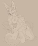  2018 breasts canine dog female looking_at_viewer mammal monochrome navel nipples nude oouna pussy reclining sketch solo 