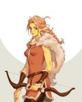  arrow blonde_hair bow_(weapon) braid fur_trim h'aanit_(octopath_traveler) holding holding_bow_(weapon) holding_weapon long_hair mella octopath_traveler simple_background solo weapon 