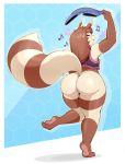  2018 abstract_background big_butt bottomless butt clothed clothing dancing digital_media_(artwork) female furret hair kori_(potoobrigham) long_hair nintendo pok&eacute;mon pok&eacute;mon_(species) thick_thighs video_games xingscourge 