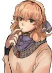  bad_id bad_tumblr_id brown_eyes brown_hair curly_hair finger_in_mouth fire_emblem fire_emblem_echoes:_mou_hitori_no_eiyuuou jenny_(fire_emblem) jewelry looking_at_viewer necklace rem_sora410 simple_background solo 