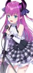  bad_id bad_twitter_id bare_shoulders blue_eyes blush collarbone elizabeth_bathory_(fate) elizabeth_bathory_(fate)_(all) eyebrows_visible_through_hair fate/grand_order fate_(series) highres holding holding_microphone horns izumo_neru long_hair looking_at_viewer microphone microphone_stand open_mouth pink_hair pointy_ears smile solo 