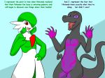  anthro breasts duo english_text featureless_crotch female gardevoir humanoid livinlovindude nintendo nude pok&eacute;mon pok&eacute;mon_(species) salazzle text video_games 