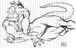  anthro black_and_white breasts diety dragon fangs female happy harpseal horn hunk(harpseal) lizard long_tail lying monochrome non-mammal_breasts nude pussy reptile scales scalie seductive slaythedragon snout solo spikes tailspikes teeth thick_thighs white_eyes wide_hips 
