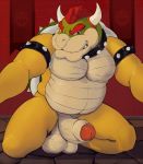  2018 anthro balls banner belly_scales bowser bowser_day brick_wall collar detailed_background digital_drawing_(artwork) digital_media_(artwork) erection foreskin green_skin hair horn humanoid_penis koopa koorivlf looking_at_viewer male mario_bros musclegut muscular navel nintendo nude overweight partially_retracted_foreskin penis penis_towards_viewer precum red_eyes red_hair saggy_balls scales scalie shell slightly_chubby smile smirk solo spiked_armband spiked_collar spiked_shell spikes teeth thick_penis thick_thighs uncut vein veiny_penis video_games yellow_skin 