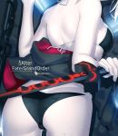  absurdres arm_up artist_name artoria_pendragon_(all) artoria_pendragon_(swimsuit_rider_alter) ass back bare_arms bare_shoulders bikini black_bikini black_hoodie breasts cameltoe close-up commentary_request dakimakura dark_excalibur english fate/grand_order fate_(series) fingernails foreshortening from_behind gun head_out_of_frame highres holding holding_sword holding_weapon hood hoodie magicians_(zhkahogigzkh) off_shoulder pale_skin red_hoodie reverse_grip small_breasts solo swimsuit sword weapon wet white_hair 