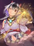  black_hair breasts fireworks gloves hibana_(xenoblade_2) looking_at_viewer multicolored multicolored_clothes multicolored_hair ooshima_aki open_mouth short_hair simple_background solo white_background white_hair xenoblade_(series) xenoblade_2 