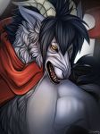  2015 black_hair black_lips curved_horn detailed_background digital_media_(artwork) dragon feral fur furred_dragon hair horn open_mouth shwonky solo teeth tongue yellow_eyes 