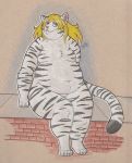  blonde_hair feline girly hair lilbluefoxie mammal nude nyland overweight solo tiger traditional_media_(artwork) white_tiger 