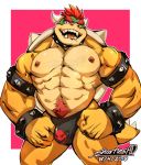  2018 anthro better_version_at_source bowser bulge clothed clothing digital_media_(artwork) looking_at_viewer male mario_bros muscular muscular_male nintendo smile snartlesad solo topless underwear video_games 