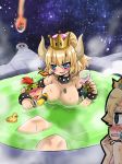  bath blonde_hair blush bowser_jr. bowsette breasts cleavage collar earrings f.l.u.d.d. giantess horns jewelry kinkuri_(axsc8mjrt) mario mario_(series) multiple_girls new_super_mario_bros._u_deluxe night nintendo nude onsen outdoors partially_submerged pointy_ears princess_peach rubber_duck sky spiked_collar spiked_tail spikes star_(sky) starry_sky steam super_crown super_mario_sunshine sweat tail turtle_shell water wet 
