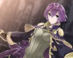  aiueo1234853 bow brown_gloves closed_mouth commentary_request fire_emblem fire_emblem:_kakusei fire_emblem:_shin_monshou_no_nazo gloves grey_eyes highres katarina_(fire_emblem) long_sleeves purple_bow purple_hair robe short_hair solo upper_body wide_sleeves 