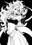  1girl android_21 breasts dragon_ball dragon_ball_fighterz female highres long_hair looking_at_viewer majin_android_21 monochrome s_tanly solo tail 