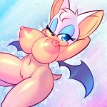  bat big_breasts breasts female looking_at_viewer mammal nipples nitro nude one_eye_closed pussy rouge_the_bat smile solo sonic_(series) video_games wings wink 