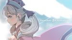  anniversary bangs blue_eyes cape closed_mouth curly_hair from_side hat head_wings long_hair melia profile purple_cape silver_hair solo twintails upper_body xenoblade_(series) xenoblade_1 yazwo 