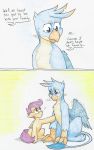  absurd_res avian comic dialogue duo english_text equine female flicker-show friendship_is_magic gallus_(mlp) gryphon hi_res male mammal my_little_pony pegasus scootaloo_(mlp) tears text wings 