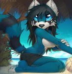  anthro big_breasts big_eyes breasts clothed clothing female kneeling looking_at_viewer macmegagerc mammal red_panda smile solo topless underwear 
