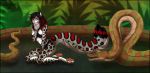  anthro clothing feline female feral leopard mammal python reptile scalie silvergrin smile snake snow 