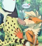  &lt;3 2018 acino acino_(artist) anthro arcanine balls blush bottomless canine cheetah claws clothed clothing cum cum_in_mouth cum_inside detailed_background digital_media_(artwork) duo english_text erection eyes_closed feline fellatio female forest fur hair humanoid_penis lumina male male/female male_penetrating mammal multicolored_fur nature nintendo oral orange_fur orgasm penetration penis pok&eacute;mon pok&eacute;mon_(species) saliva sex spots spotted_fur team_rocket tears text tongue tongue_out tree video_games yellow_fur 