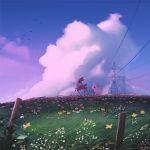  bug butterfly cloud danfango day deer fence field flower goat grass highres insect landscape meadow no_humans original outdoors power_lines scenery sky transmission_tower 