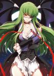  bangs breasts c.c. cleavage code_geass collar creayus crossed_arms demon_girl demon_wings eyebrows_visible_through_hair green_hair head_tilt jacket large_breasts long_hair long_sleeves looking_at_viewer parted_lips shirt sidelocks standing white_shirt wings yellow_eyes 