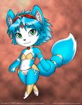  anthro blue_fur canine clothed clothing cute digital_media_(artwork) dr_comet edit female fox fully_clothed fur green_eyes hi_res jewelry krystal mammal necklace nintendo simple_background skimpy solo space_dynamics standing star_fox video_games 