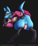  anthro anus armwear backsack balls barefoot big_butt big_thighs butt clothed clothing crossdressing digitigrade erection fur gunmouth hi_res humanoid_penis invalid_tag looking_at_viewer looking_back lucario male nintendo open_mouth paws penis pok&eacute;mon pok&eacute;mon_(species) presenting presenting_hindquarters raised_tail skirt solo space_dynamics spikes spread_butt spreading tongue video_games warmers 