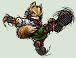  action_pose anthro black_nose boots brown_fur canine clothed clothing dipstick_tail fingerless_gloves footwear fox fox_mccloud fully_clothed fur gloves green_eyes hi_res male mammal multicolored_tail nintendo pose solo star_fox tails1000 video_games white_fur 