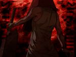  1boy apron commentary_request gloves great_knife hat helmet kazura_(schreien) male_focus monster pyramid_head silent_hill silent_hill_2 solo sword weapon 