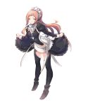  absurdres black_legwear commentary felicia_(fire_emblem_if) fire_emblem fire_emblem_if full_body highres juliet_sleeves long_hair long_sleeves maid maid_headdress parted_lips pink_hair ponytail puffy_sleeves simple_background solo standing thighhighs white_background xeirn zettai_ryouiki 