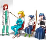  arrow_in_body ayase_eli blonde_hair blue_hair bow_(weapon) chair cigarette dha315 faceless faceless_female facepalm family flip-flops hair_bun hair_ornament hair_scrunchie hands_in_pockets holding holding_bow_(weapon) holding_weapon if_they_mated impaled long_hair long_sleeves looking_at_another love_live! love_live!_school_idol_project love_live!_sunshine!! lowres matsuura_kanan medium_hair meme multiple_girls muneate nishikino_maki older parody photo-referenced red_hair sandals scrunchie sitting slippers smoking socks sonoda_umi weapon what_if white_legwear white_scrunchie younger 