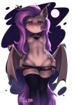  2018 absurd_res anthro areola bat_pony breasts clothing eyelashes female fluttershy_(mlp) friendship_is_magic full_moon hair hi_res legwear long_hair looking_at_viewer moon my_little_pony nipples pussy small_breasts solo vincher wings 