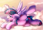  2018 chaosangeldesu cloud cutie_mark equine feathered_wings feathers female feral friendship_is_magic hair hi_res horn looking_at_viewer mammal my_little_pony on_cloud open_mouth outside penetration pussy sex_toy solo twilight_sparkle_(mlp) winged_unicorn wings 