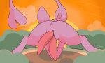  2018 animal_genitalia animal_penis butt c1-11131 chibi_(c1-11131) digital_drawing_(artwork) digital_media_(artwork) eeveelution erection espeon feral hemipenes male multi_penis nintendo penis pok&eacute;mon pok&eacute;mon_(species) presenting presenting_hindquarters running simple_background solo video_games 