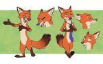  2018 abstract_background adam_wan anthro brown_fur canine casual_nudity dipstick_tail disney featureless_crotch fox fur gloves_(marking) green_background male mammal markings multicolored_fur multicolored_tail multiple_images necktie nick_wilde nude orange_fur simple_background smile socks_(marking) tan_fur two_tone_fur zootopia 