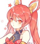  1girl alternate_costume alternate_hair_color alternate_hairstyle bare_shoulders bow hair_ornament jinx_(league_of_legends) league_of_legends long_hair magical_girl red_bow red_eyes red_hair solo star_guardian_jinx tied_hair twintails very_long_hair 