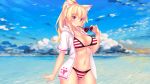  animal_ears beach bikini blonde_hair breasts cleavage fast-runner-2024 glasses orange_eyes original photoshop swimsuit tiffy 