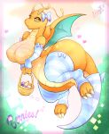  &lt;3 2018 anthro armwear basket bow breasts claws clothing digital_media_(artwork) dragonite featureless_breasts female food fruit hi_res legwear leonkatlovre looking_at_viewer nintendo pok&eacute;mon pok&eacute;mon_(species) signature solo thick_thighs toe_claws video_games wings 