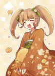  blonde_hair bow cat_hair_ornament closed_eyes danganronpa hair_bow hair_ornament japanese_clothes kimono long_hair miyame obi open_mouth saionji_hiyoko sash solo super_danganronpa_2 twintails 