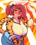  anthro bagelcollector big_breasts breasts cleavage clothed clothing feline female huge_breasts jewelry looking_at_viewer makeup mammal mature_female necklace smile solo tiger 
