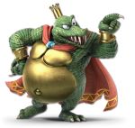  arm_guards cape claws crocodilian crown donkey_kong_(series) full_body gold_trim green_skin highres king_k._rool kremling looking_to_the_side no_humans official_art open_mouth outie_navel royal scales sharp_teeth solo standing super_smash_bros. super_smash_bros._ultimate teeth transparent_background veins 