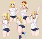  :o ;o all_fours arm_behind_head arms_behind_head arms_up ayase_eli ball bangs basketball black_buruma blonde_hair blue_eyes blue_footwear blue_legwear blush breasts brown_background buruma closed_mouth cropped_legs eyebrows_visible_through_hair from_behind gym_shirt gym_uniform hand_on_hip hands_on_hips high_ponytail holding holding_ball kneehighs kurokawa_makoto legs_together long_hair looking_at_viewer looking_back love_live! love_live!_school_idol_project medium_breasts multiple_views one_eye_closed open_mouth outstretched_arm parted_bangs ponytail scrunchie shiny shiny_hair shiny_skin shirt shoes short_sleeves sidelocks simple_background smile sneakers standing upper_teeth white_scrunchie white_shirt 