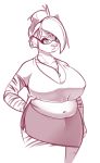  anthro bagelcollector big_breasts breasts clothed clothing eyewear feline female fur glasses hair jewelry mammal monochrome necklace simple_background slightly_chubby solo standing tiger white_background 